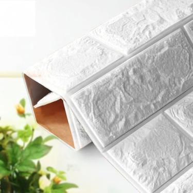 Imagem de Kit Placas Adesiva Tijolinho 3D Revestimento Autocolante Decoração Quarto Sala Banheiro Impermeável (Kit 20 Placas Adesivas Tijolo Branco, 70x77)