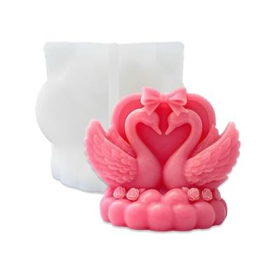 Imagem de Tone Fun Moldes de silicone 3D Love Swan em forma de casal para fazer velas, resina, velas de aromaterapia, sabonete de cera artesanal, decoração de casa, artesanato