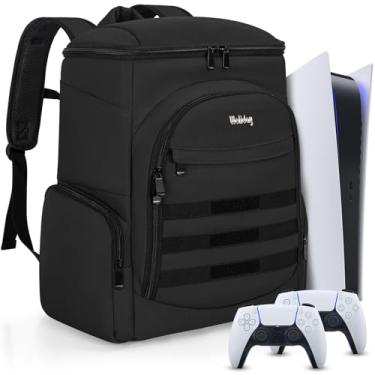 Imagem de WELIDAY Gaming Console Backpack Compatible with PS5/PS5 Slim/PS5 Pro/ PS4 / Xbox One, Protective Travel Carrying Case with 15.6″ Laptop Compartment, Multiple Pockets for Accessories(Black)