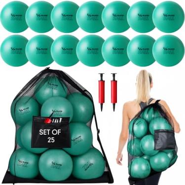 Imagem de Motionchic Conjunto de 25 bolas de Pilates a granel pequenas bolas de exercícios de 22 cm para ioga, estabilidade, fisioterapia, equilíbrio, barra, núcleo ABS, academia, treinamento, com bolsa de