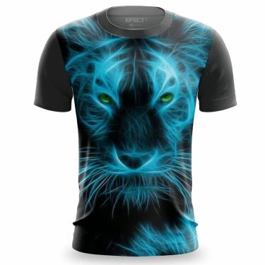 Imagem de Camisa Masculina Estampa Neon Tiger Blue Camiseta Tigre Causal Verão-Masculino