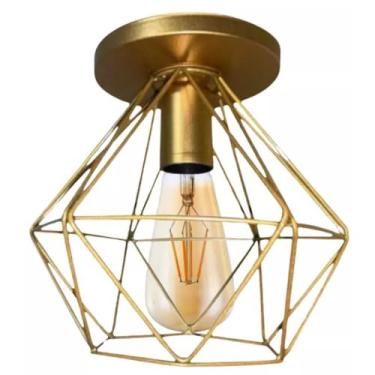 Imagem de Lustre de Teto Plafon Diamante Aramado - Luminária de Teto Elegante com Design de Diamante, Iluminação Brilhante para Sala, Quarto e Ambientes Festivos (Dourado)