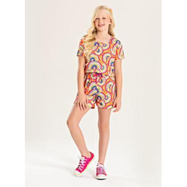 Imagem de Conjunto Verão Menina Vitamina Cropped e Shorts com Cadarço Arco Íris 