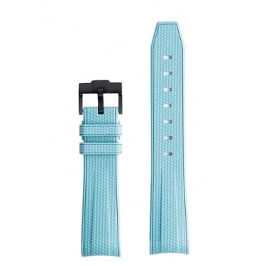 Imagem de GANYUU Pulseira para relógio Swatch X Omega Moonswatch para Seamaster 300 com interface curvada masculina e feminina de qualidade 20 mm (azul bebê preto)