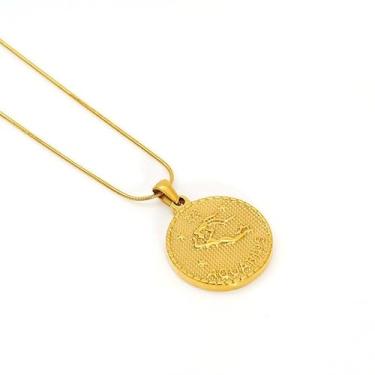 Imagem de Colar do Zodíaco para Mulheres, Pingente Redondo com 12 Signos Banhado a Ouro 18K, Corrente Cobra em Aço Inoxidável Antialérgico, Não Desbota (dourado,Aquário)