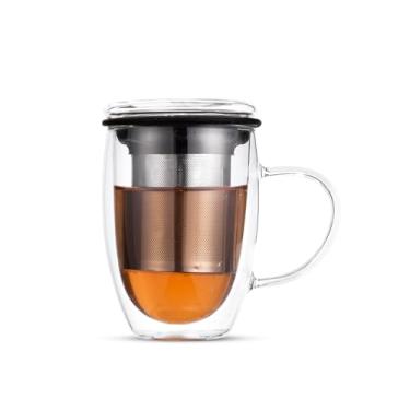 Imagem de Caneca de Chá de Vidro com Infusor Rebel Duo Cup Moncloa 300ml - Design Elegante e Resistência Térmica (Preto)