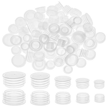 Imagem de Framendino, Pacote com 100 tampas redondas de plástico transparente para saleiro e pimenteiro, tampões de plástico de substituição para potes e garrafas (1/5.1 cm, 9/40.6 cm, 5/20.3 cm, 11/40.6 cm,