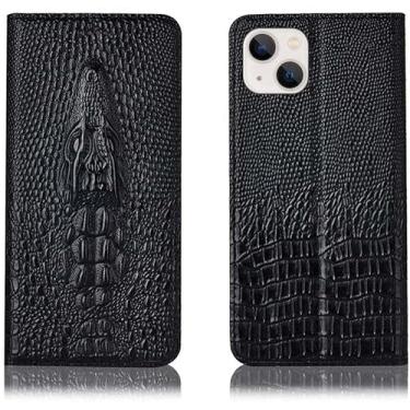 Imagem de KAVJU Capa de telefone flip magnética, para Apple iPhone 13 (2021) 6,1 polegadas couro [TPU Inner Shell] Cabeça de crocodilo em relevo Folio Stand Case (Cor: preto)