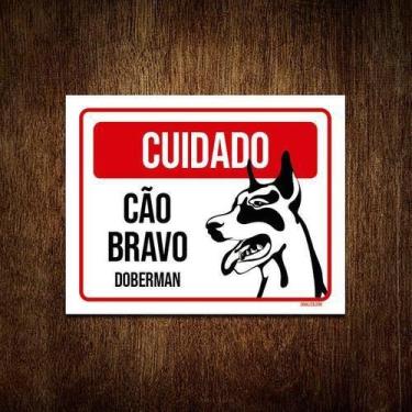 Imagem de Kit 3 Placas Cuidado Cão Cachorro Bravo Doberman - Sinalizo.Com