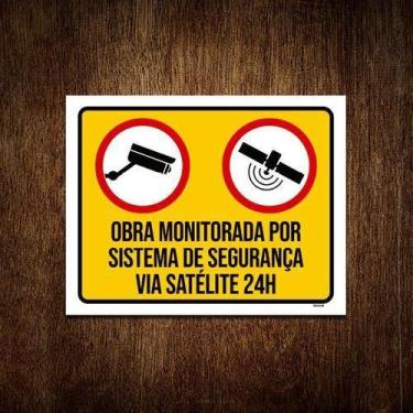 Imagem de Placa Sinalização Obra Monitorada Sistema Segurança 36X46 - Sinalizo