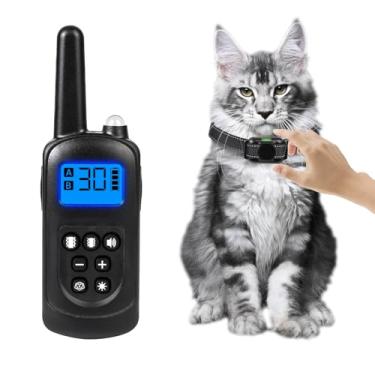Imagem de Coleira de treinamento para gatos sem choque, coleira vibratória para gatos 2025 com controle remoto de 609 m, bipe e vibrador para gatos de 4,5 a 54 kg, recarregável/trava de segurança e humana para
