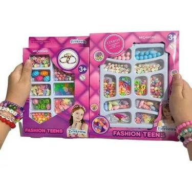 Imagem de Kit Micangas Sortidas Letras Colorida Elastico 3m Presente Dia Crianca