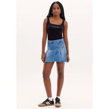 Imagem de Saia Curta Jeans com Fivelas-Feminino