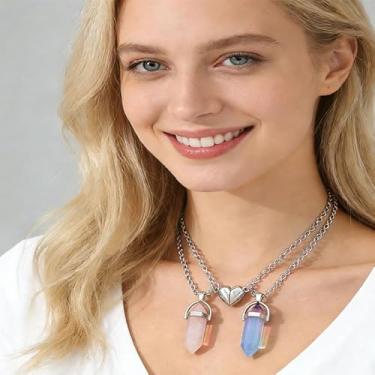 Imagem de Colar de amizade para mulheres, cristais de cura combinando com coração, joia para melhor amiga para ela, Medium, Latão, Sem Pedra Preciosa