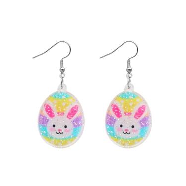 Imagem de Brincos de coelhinho da Páscoa para mulheres, brincos coloridos de ovo de Páscoa, brincos de gota de coelho fofo, joia de primavera para presente, Large, Acrílico, Sem pedra preciosa