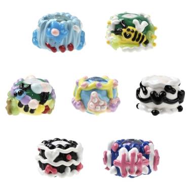 Imagem de MakemadeDIY 7 peças de contas de acrílico esmaltadas desenhadas à mão para fabricação de joias, contas espaçadoras soltas Rondelle para pulseiras, colares, brincos, fabricação e artesanato