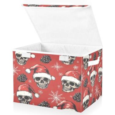 Imagem de Blueangle Skulls Caixas de armazenamento de chapéus de Papai Noel com tampas, 42 x 32 x 30 cm, grande cesta organizadora dobrável para decoração de escritório e armário (249)