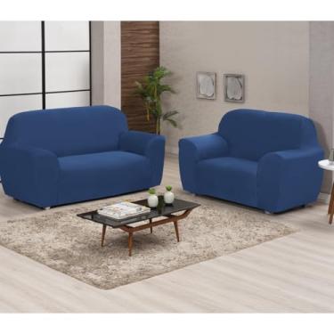 Imagem de Capa de Sofá King Coladinha 3 e 2 Lugares Protetora Elástica Ajustável (azul)
