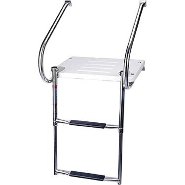 Imagem de Escada dobrável dobrável para barco com plataforma de natação, escada de barco telescópica de aço inoxidável 316 com degraus antiderrapantes