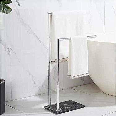 Imagem de Toalheiro independente de 2 camadas com suporte de toalha de base de mármore moderno em latão duplo em forma de L para sauna simples cabide de banheira coleção de acessórios de banheiro (81 x 40 cm