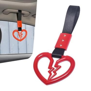 Imagem de Shakas Cordão de aviso de carro com coração partido de 2 peças, anel de alça de para-choque traseiro de nylon ABS estilo criativo, acessório decorativo personalizado multiuso, serve na maioria dos