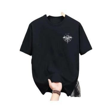 Imagem de Camiseta Masculina De Verão Em Algodão Com Gola Redonda E Manga Curta,