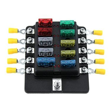 Imagem de Acouto Suporte de Caixa de Fusíveis de Lâmina de 10 Vias 10A 15A 20A 25A 30A Fusíveis Com Indicador de Aviso LED Vermelho e Tampa Transparente para Carro, Barco, Caravana Marítima,