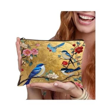 Imagem de Necessaire De Maquiagem Dobrável Leve Com Zíper, Estampa Floral De Pás