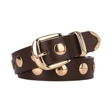 Imagem de Cinto De Couro Estilo Punk Feminino Com Tachas Ajustável Decoração De 