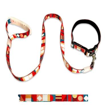 Imagem de Coleira Guia Pet Cães Cachorro Reforçada Passeio Vermelho