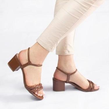 Imagem de Sandália Zatta Salto Bloco Médio Trançada Paloma Caramelo Marrom 39-Feminino