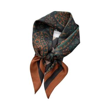 Imagem de Lenço De Cetim Floral 70cm Design Luxuoso Feminino Para Cabelo, Pescoç
