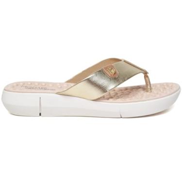 Imagem de Chinelo Feminino Conforto Modare Tiras Douradas Palmilha Massageadora Esporão Fascite Plantar (Normal, BR, Adulto, Numérico, 36)