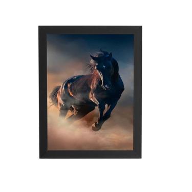 Imagem de Cavalo Correndo Animais Foto Quadro Moldura Preta 60X40Cm