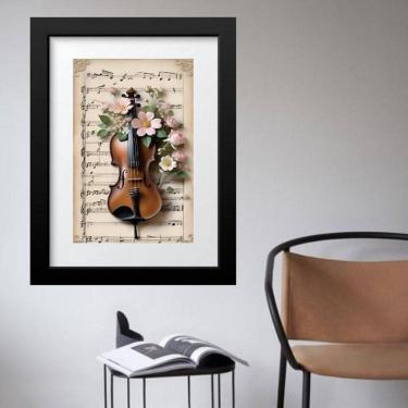 Imagem de Quadro Vintage Violino Flores - 60X48Cm