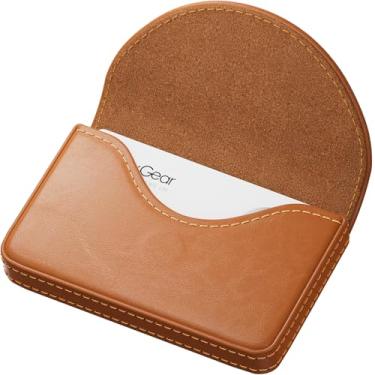 Imagem de MaxGear Capa para cartão de visita, capa de couro PU para cartão de visita, carteira de bolso para homens ou mulheres, presente para homens ou mulheres, porta-cartões de visita, magnético, fino, café