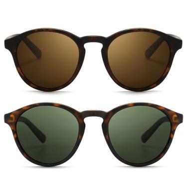 Imagem de SUNGAIT Óculos de sol clássicos vintage redondos polarizados para mulheres e homens, estilo retrô UV400, Pacote com 2 (polarizado): âmbar/marrom + âmbar/verde