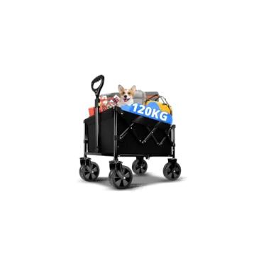Imagem de Carrinho de Carga Dobrável Multiuso, Preto, Capacidade 150 kg, Estrutura em Aço, 75 x 73 x 44,5 cm, com Alça Retrátil e Rodas Giratórias, para Compras, Camping, Praia