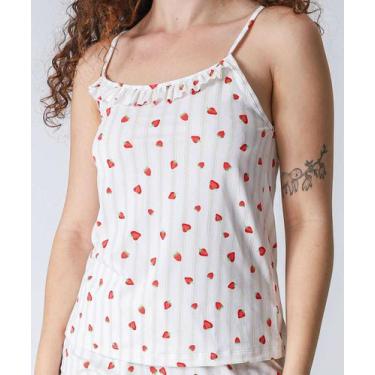 Imagem de Pijama Feminino Listrado Morango Marisa Off White-73026, Off white, GG