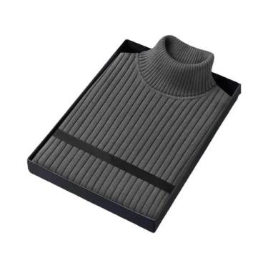 Imagem de Suéter Masculino Slim Fit De Manga Longa Com Gola Alta, Casual, Listra