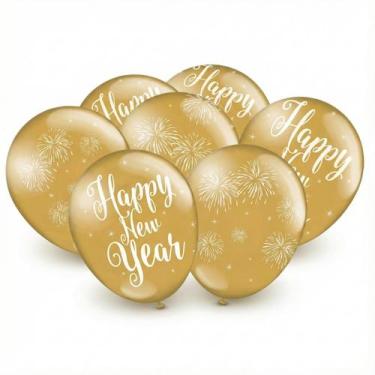 Imagem de Balão Redondo Happy New Year Dourado 9'' 25 Unid. - Festcolor