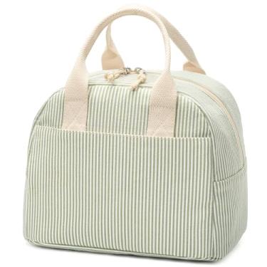Imagem de LOVELYWIND Lancheira isolada para mulheres, lancheira listrada reutilizável com grande capacidade, lancheira durável para trabalho