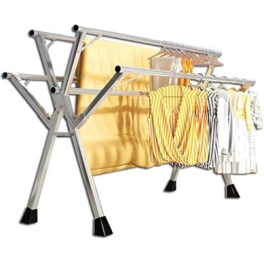 Imagem de Escorredor de roupas de aço inoxidável resistente - Estante de lavanderia dobrável de 5 varas, secador de roupas multifuncional interno/externo com economia de espaço, 240 cm (94 pol.)