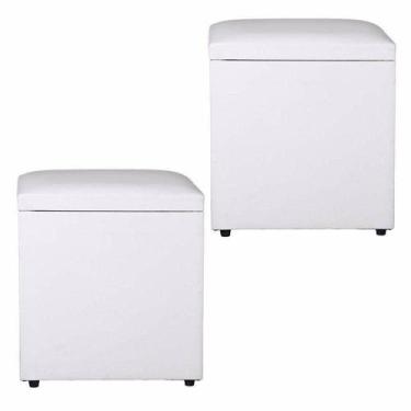 Imagem de Kit 02 Puff Decorativo Baú Dani Quadrado material sintético Branco - D