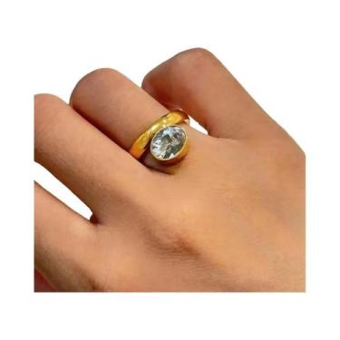 Imagem de Anel Feminino Vintage Banhado a Ouro 18K Em Aço Inoxidável Com Zircôni