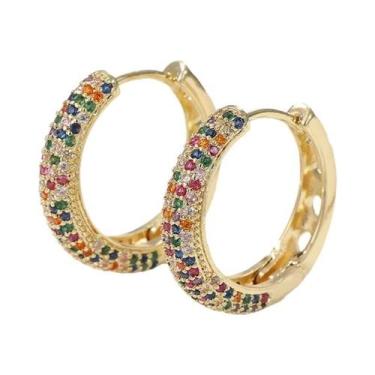 Imagem de Brincos De Argola Femininos Banhados a Ouro Com Zircônia: Acessório De