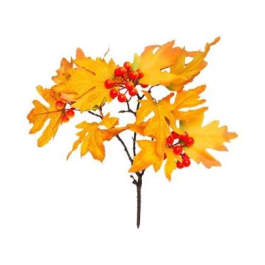 Imagem de Ramo De Folhas De Bordo Artificial De 34cm Com Frutas Vermelhas E Pinh