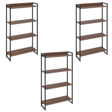 Imagem de Kit 3 Estantes Escritório 4 Prateleiras 145x80cm Nogal