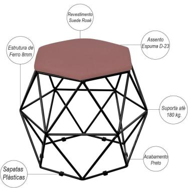 Imagem de Kit 03 Puffs Aramado Preto Six L02 Suede Rosê