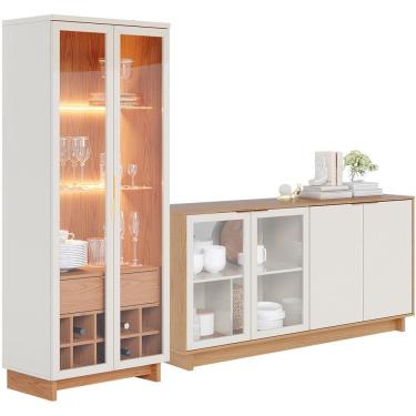 Imagem de Kit Buffet Áustria Com Cristaleira Malibu Freijó Off White